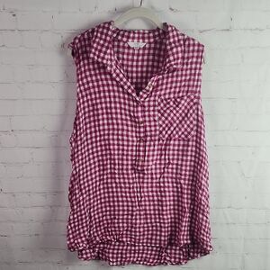 Time and Tru XXXL Plaid Sleeveless Partial Button-Up Top